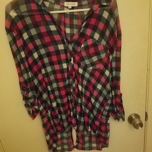 Eden & Olivia Sheer Plaid Button Up Blouse